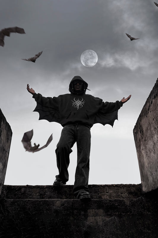 BLACK WALKER BAGGY GOTHIC HOODIE | 1OF1